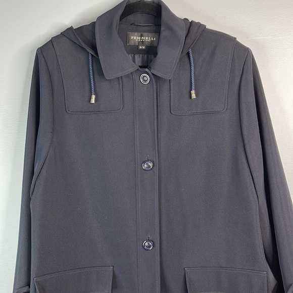 VINTAGE Fen-Nelli Signature Navy Blue Button Front Jacket Removable Hood Size 10 - Picture 3 of 12
